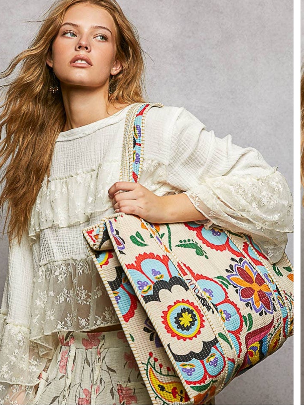 POL Multicolor Floral Embroidered Canvas Tote